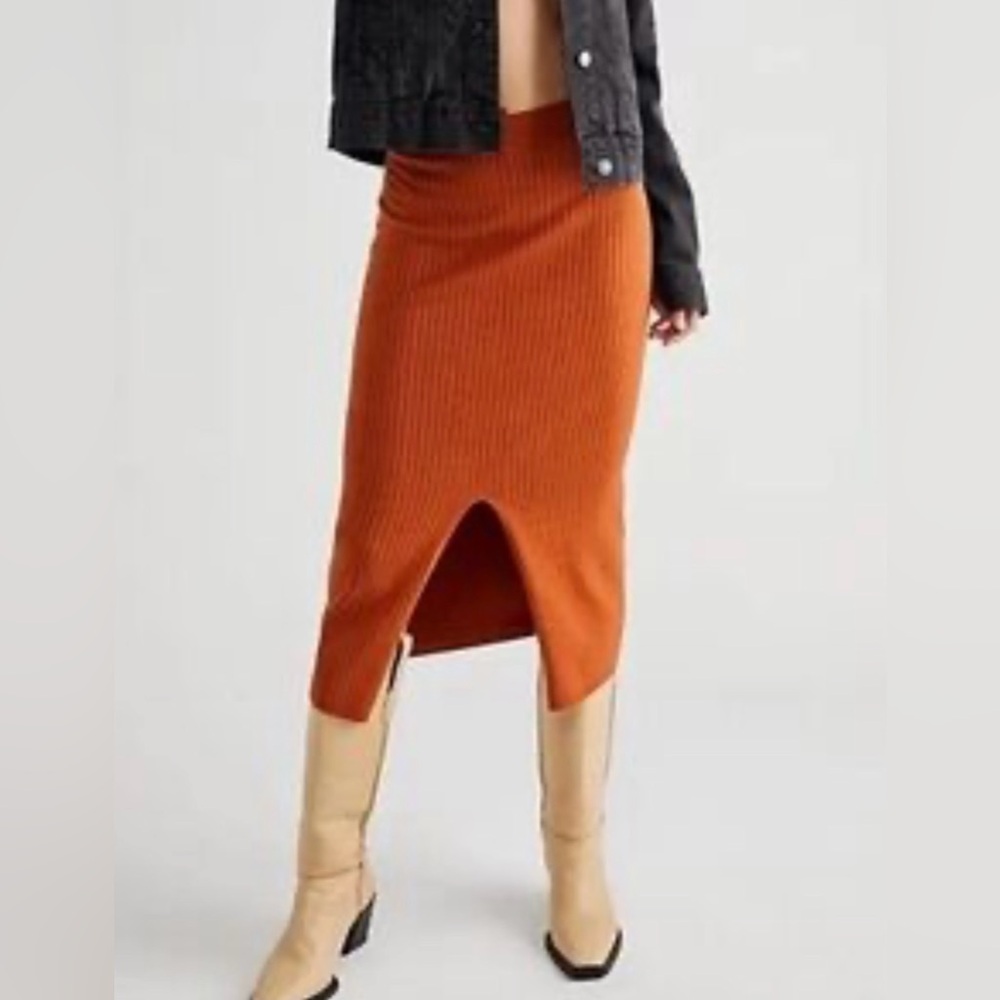 Free People Skyline Midi Sweater Skirt Rust Brown Orange Size Small
